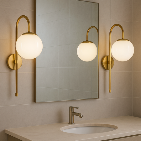 Lampa ścienna złota metalowa z mlecznym kloszem ozdobna szklana kula E27 kinkiet