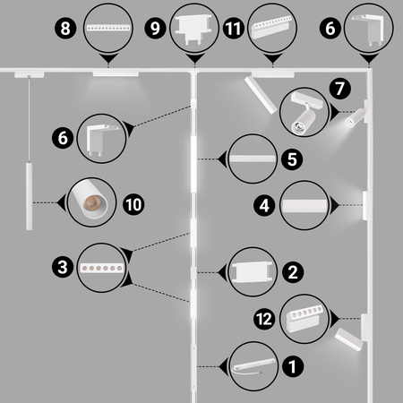 Oświetlenie szynowe magnetyczne ZESTAW listwa 1m + 3x lampa wisząca TUBA LED biała