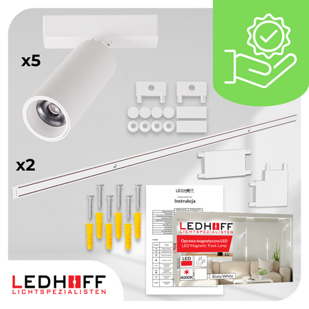 Oświetlenie szynowe magnetyczne ZESTAW 2x listwa 1m + 5x reflektor LED BIAŁY