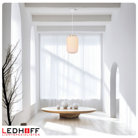 Lampa wisząca szklana E27 biała złota GLAMOUR szkło ryflowane