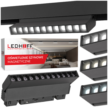 Lampa soczewkowa punktowa LED do szyny magnetycznej M20 12W 22cm ruchoma czarna 3 BARWY ŚWIATŁA