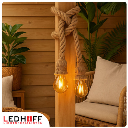 Lampa sufitowa wisząca podwójna Sznur konopny jutowy 2x 1,2m Lina E27 Boho