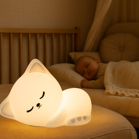 Lampka nocna LED dla dzieci KOTEK wielokolorowe światło RGB miękki silikon