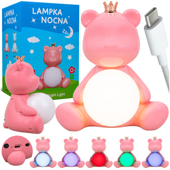 Lampka nocna LED dla dzieci MIŚ wielokolorowe światło RGB