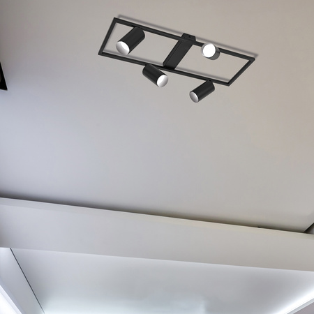 Kinkiet sufitowy Lampa poczwórna SPOT GU10 czarny prostokąt QUADRO