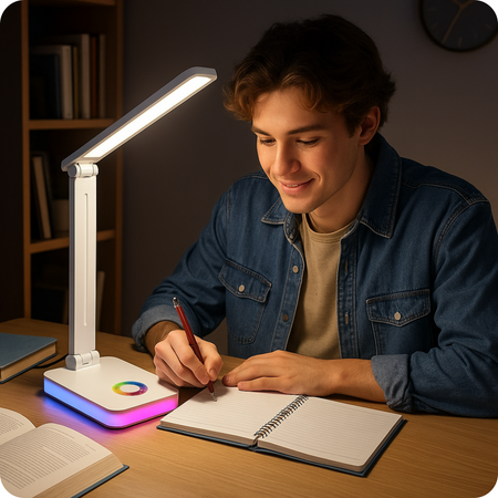 Lampka biurkowa LED biała 5W + światło RGB + USB