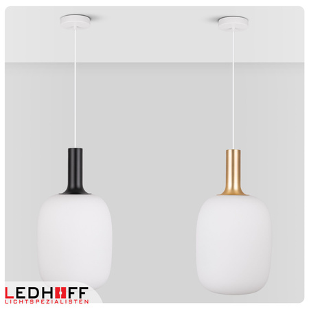 Lampa wisząca biały klosz szklany E27 do salonu czarna złota NOWOCZESNA