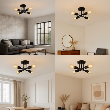 Lampa sufitowa czarna metalowa E27 ozdobna 4-punktowa