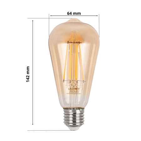 Żarówka LED E27 filamentowa ozdobna 8W mocne ciepłe światło 1070lm 2700K