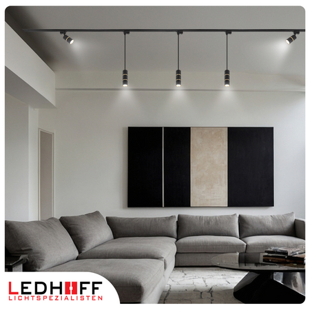 Oświetlenie szynowe czarny złoty 8x lampa wisząca 100cm GU10 szyna 4m