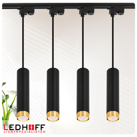 Oświetlenie szynowe czarny złoty 5x lampa wisząca 150cm GU10 szyna 3m