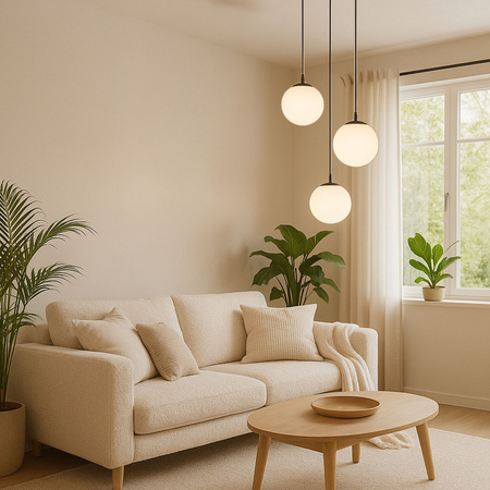 Lampa sufitowa czarna metalowa z mlecznym kloszem ozdobna szklana kula E27