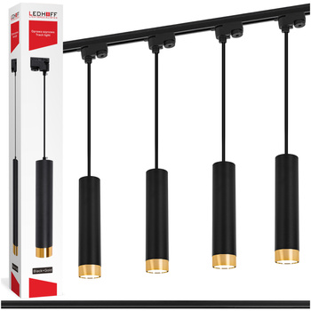 Oświetlenie szynowe czarny złoty 4x lampa wisząca 150cm GU10 szyna 1m