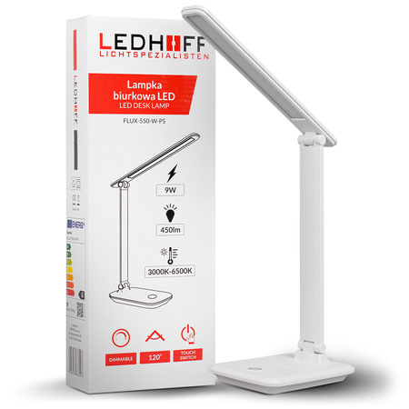 Lampka biurkowa LED biała 9W z uchwytem na telefon