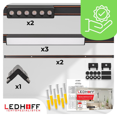 Oświetlenie szynowe magnetyczne 2x SZYNA 1m + 5x lampa LED łącznik PIONOWY