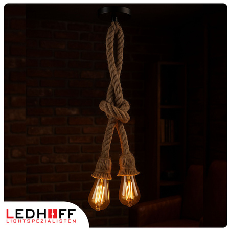 Lampa sufitowa wisząca podwójna Sznur konopny jutowy 2x 1,2m Lina E27 Boho