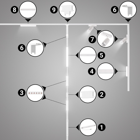 Oświetlenie szynowe magnetyczne ZESTAW listwa 1m + 3x reflektor LED