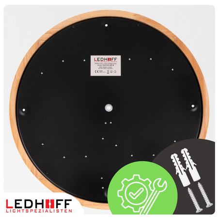 Lampa sufitowa LED Plafon 40cm z drewnem CZARNA Okrągła 40W naturalna 4000K