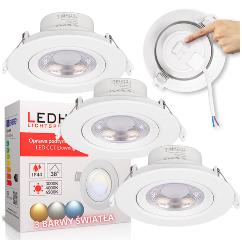 3x Oprawa sufitowa podtynkowa LED biała RUCHOMA 3000K-6000K 12W