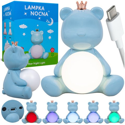 Lampka nocna LED dla dzieci MIŚ wielokolorowe światło RGB