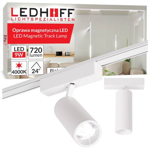 Oprawa magnetyczna reflektor LED lampa na szynoprzewód 9W BIAŁA 4000K tuba