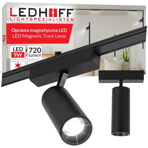 Oprawa magnetyczna reflektor LED lampa na szynoprzewód 9W CZARNA 4000K tuba