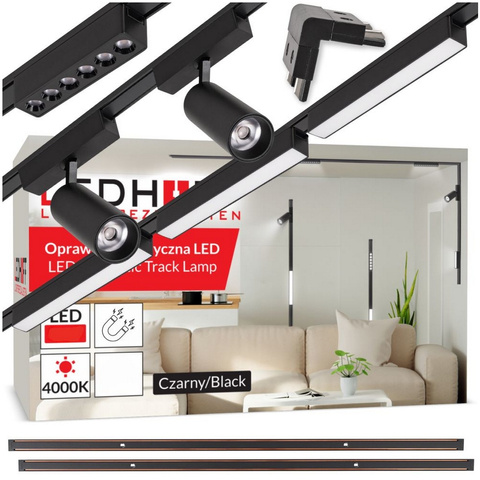 Oświetlenie szynowe magnetyczne 2x SZYNA 1m + 6x lampa LED łącznik PIONOWY