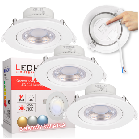 3x Oprawa sufitowa podtynkowa LED biała RUCHOMA 3000K-6000K 12W