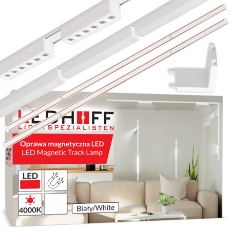 Oświetlenie szynowe magnetyczne 2x SZYNA 1m + 5x lampa LED łącznik PIONOWY