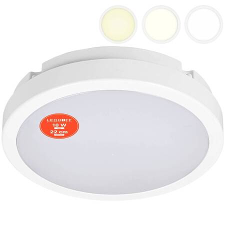 Plafon LED Lampa sufitowa 22cm 3 barwy światła IP65 biała