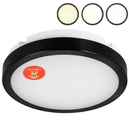 Plafon LED Lampa sufitowa 22cm 3 barwy światła IP65 czarna